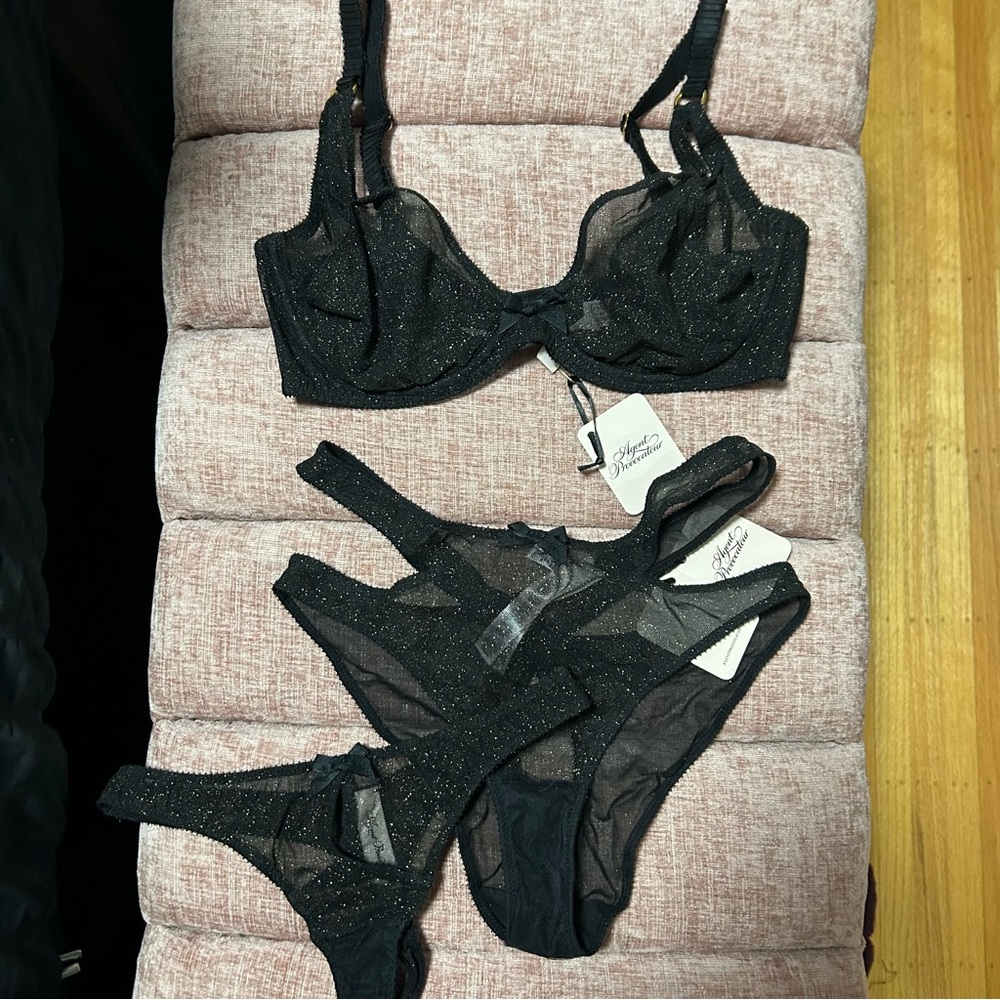 NWT Agent Provocateur Shimmer 3 Piece Bra and Pantie set